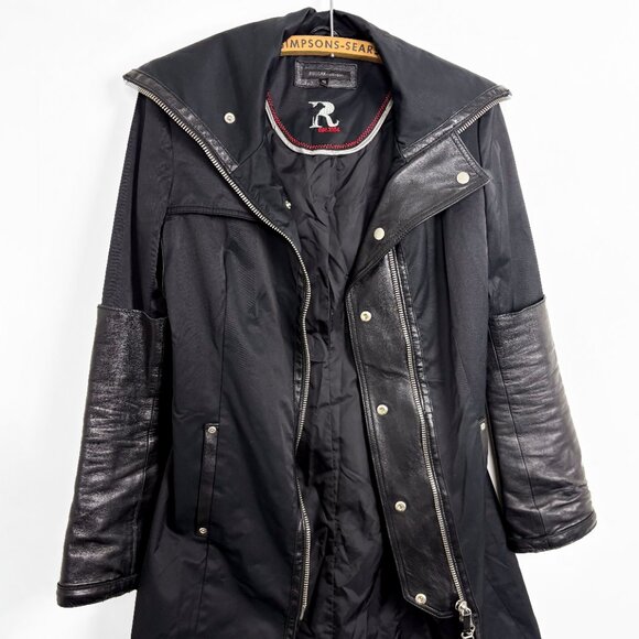 RUDSAK Womens Black Leather Sleeve Nylon Zip Jacket XS Fall - Picture 4 of 5